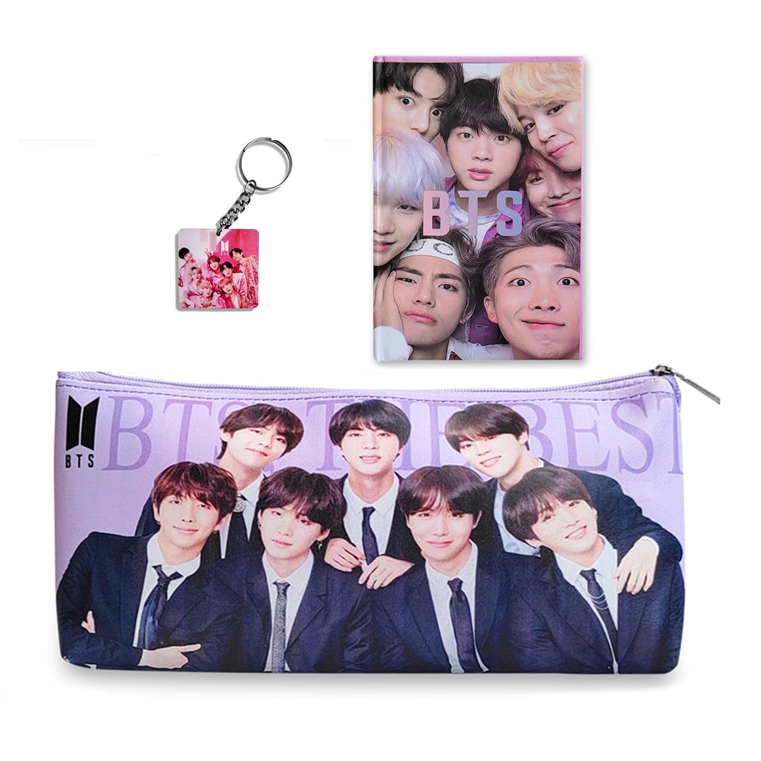 Polyester Pen Pencil Case Bts Pouch Zipper With A6 Mini Diary & Keychain Keyring, Portable Stationery Storage Pouch Cosmetic Pouch (Purple) (B0CJJSQRP6) Amazon Price History, Amazon Price Tracker
