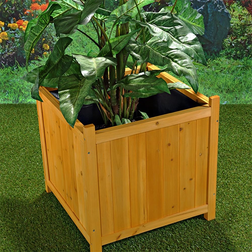 Mucola Blumenkübel Pflanzkübel Holz 2 Stück wetterfest 50x50x50 cm Braun | Pflanzkasten für Blumen, Kräuter und Sträucher, robuste glatte Oberfläche, pflegeleicht, für drinnen und draußen