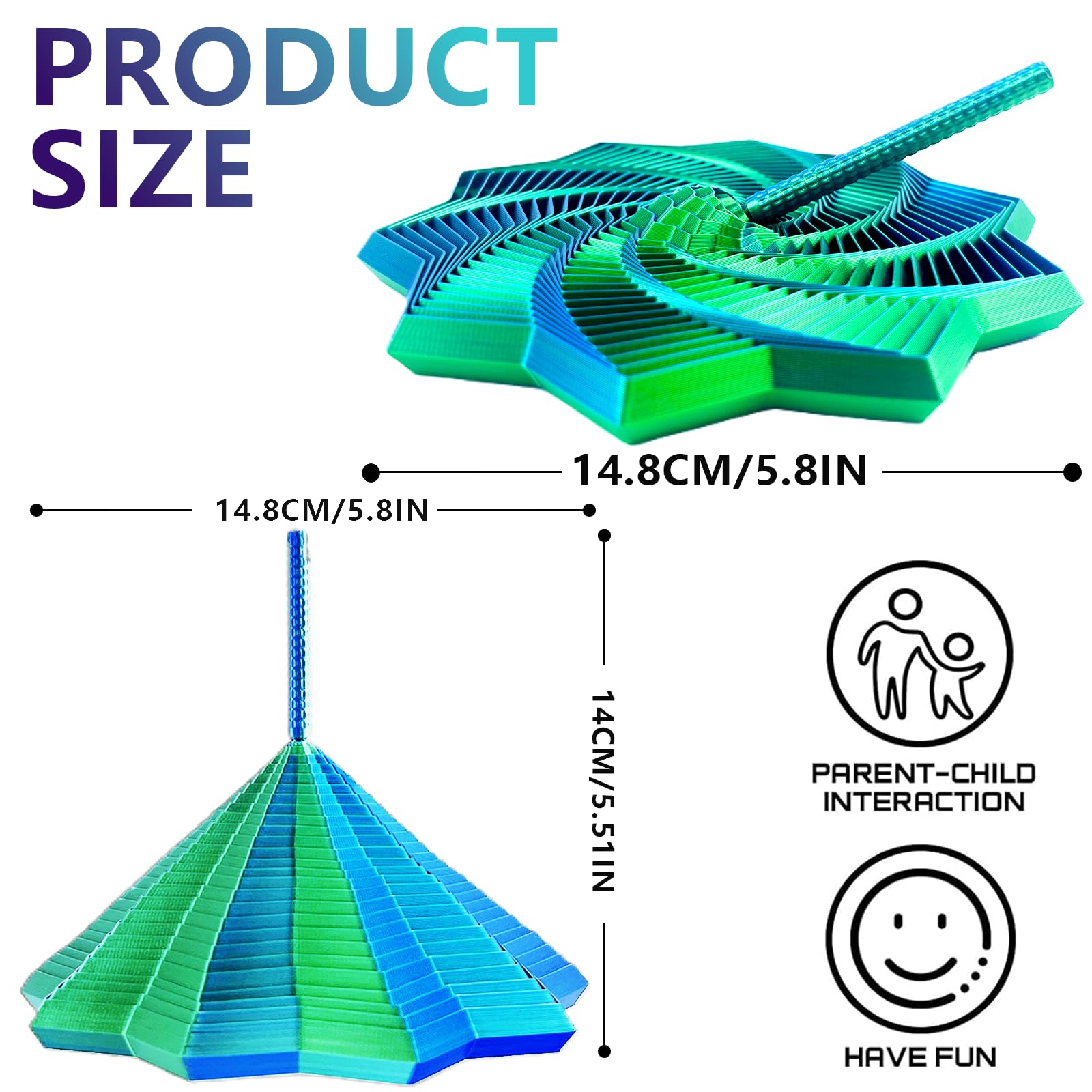 14,5 cm Fractal Fidget Hexagon 3D, antystresowe zabawki Fidget, zabawki antystresowe dla dorosłych i dzieci, gry sensoryczne autyzm, sześciokątna geometryczna zabawka sensoryczna (zielony)