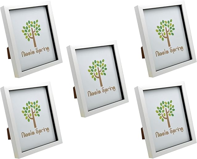 Nicola Spring Box Picture Glass Photo Frame, Standing & Hanging - White - 8 x 10 - Pack of 5