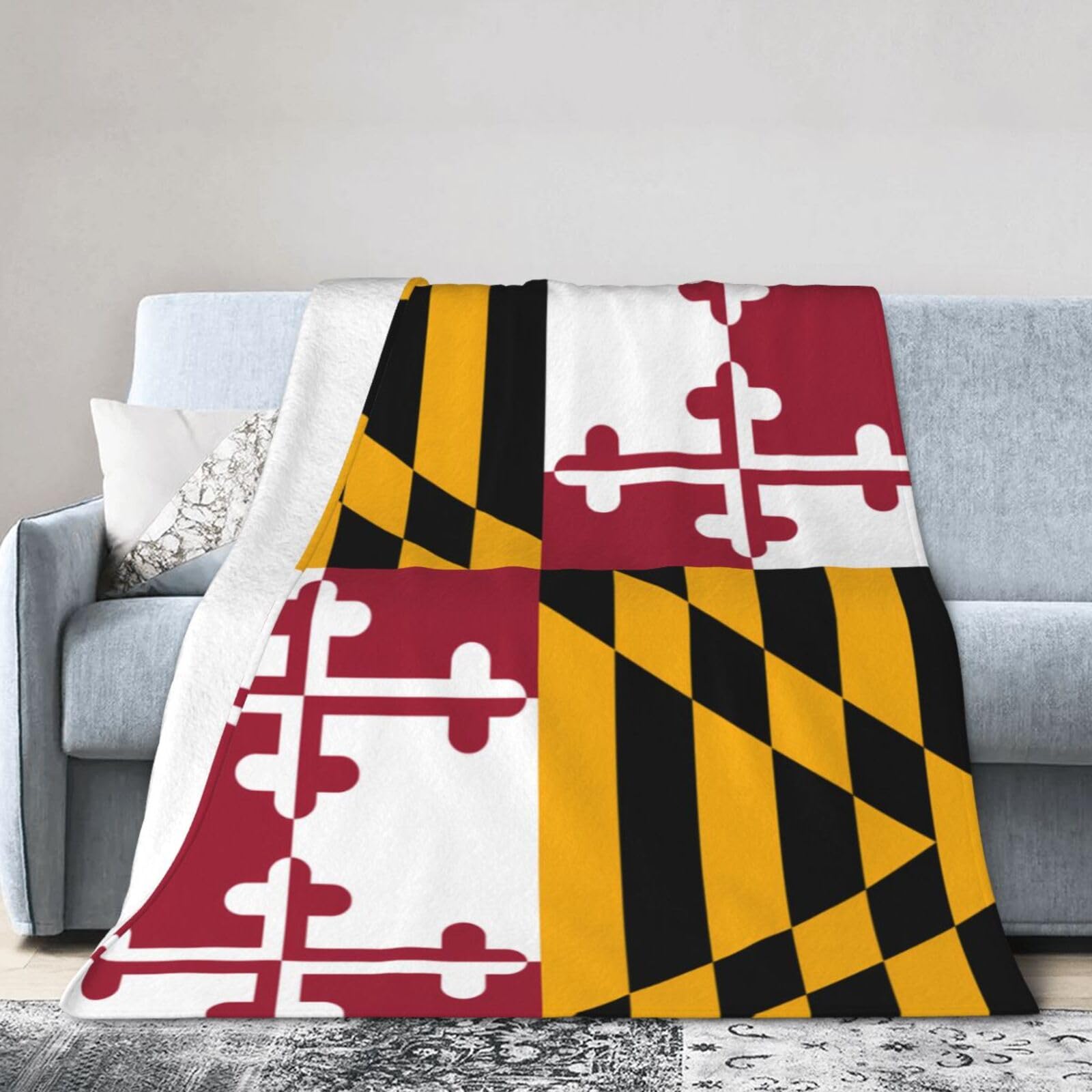 Maryland State Flag 60"x50" Fleece Blanket, Full Size, Super Soft, Suitable for Bed, Sofa, Camping, All Seasons