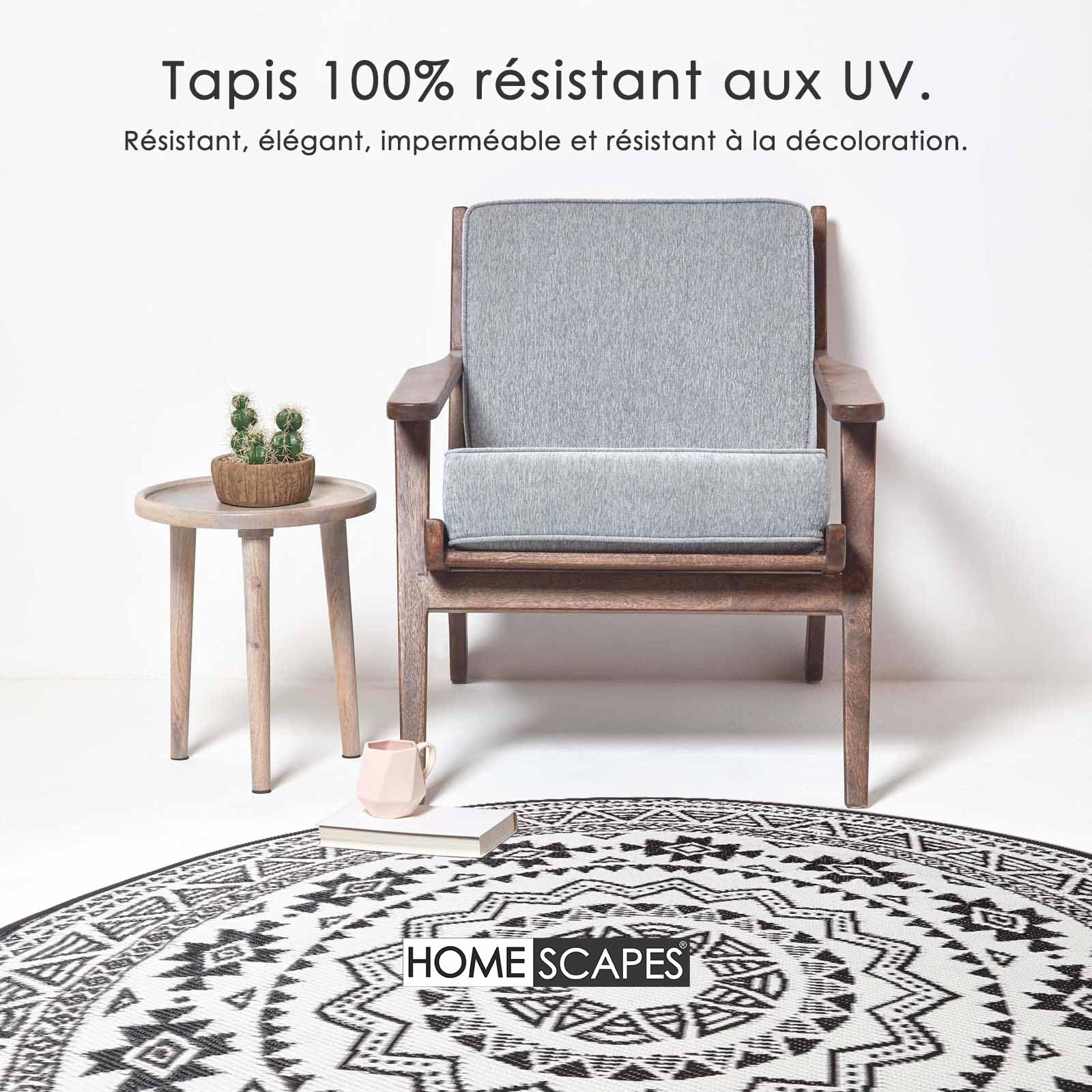 HOMESCAPES Tapis extérieur résistant Pluie et UV, Tapis de Jardin imperméable réversible Noir, Rond 180 cm, Intérieur extérieur terrasse Balcon