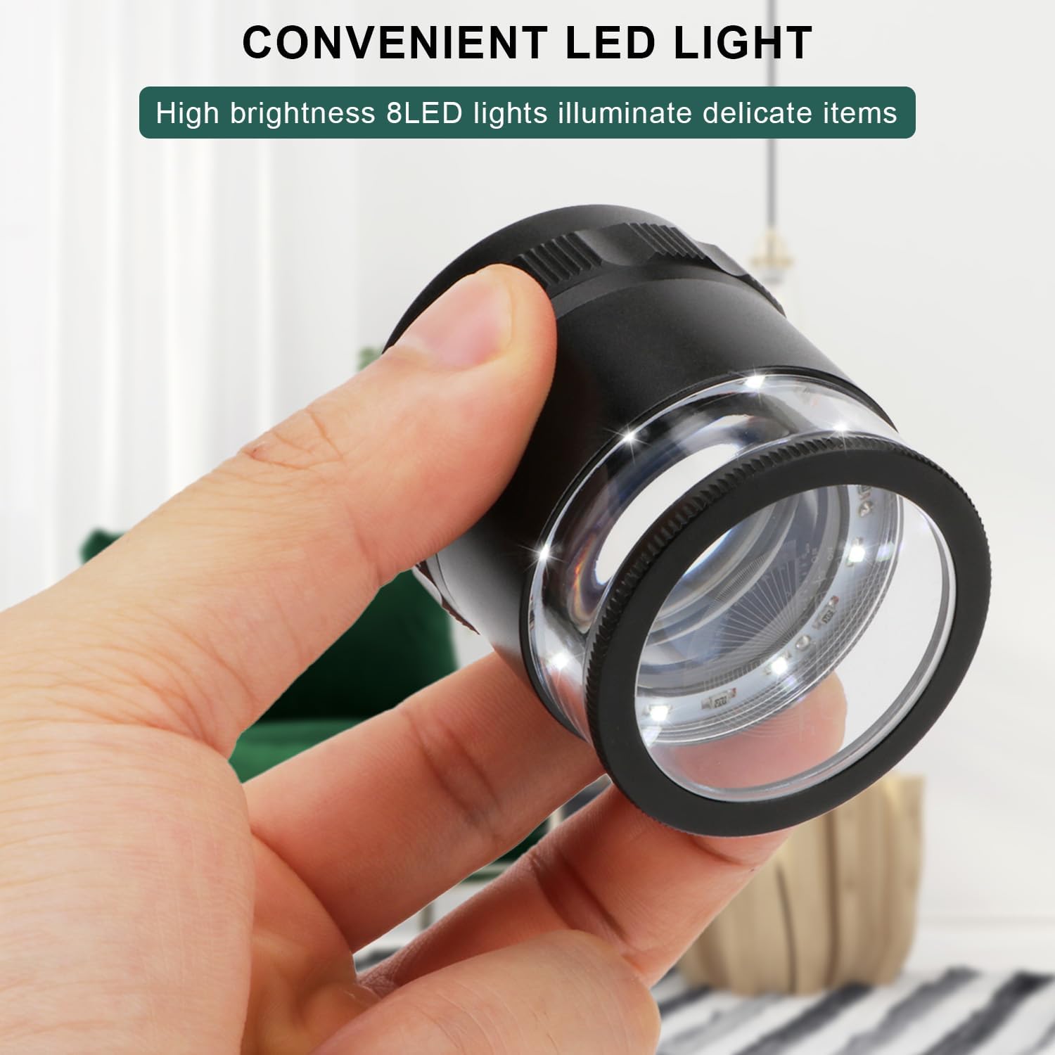 Ronogn Jewelers Loupe Magnifiers 10X Illuminated Magnifying Glasses Handheld Magnifier Glass with 8 LED Lights Adjustable Focal Length Magnifiers for Coins, Gems, Stamp, Hobby Tool