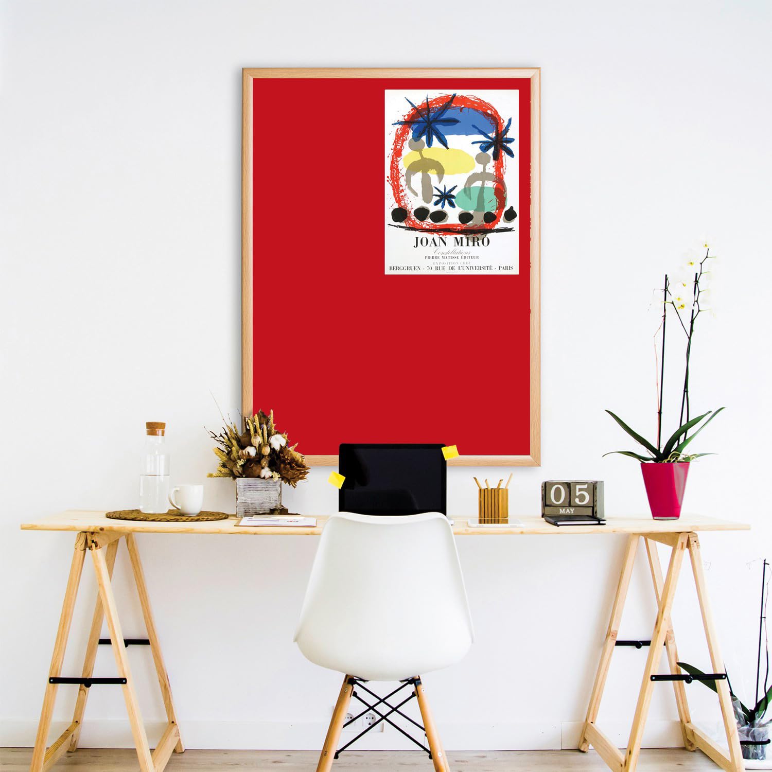 Wonderwall Eco-Friendly Felt Noticeboard | 120 x 90 cm | Light Oak Effect Frame | Red Pinboard | 11 Colours to Choose from | Ideal for School, Office, Studio โ image 1