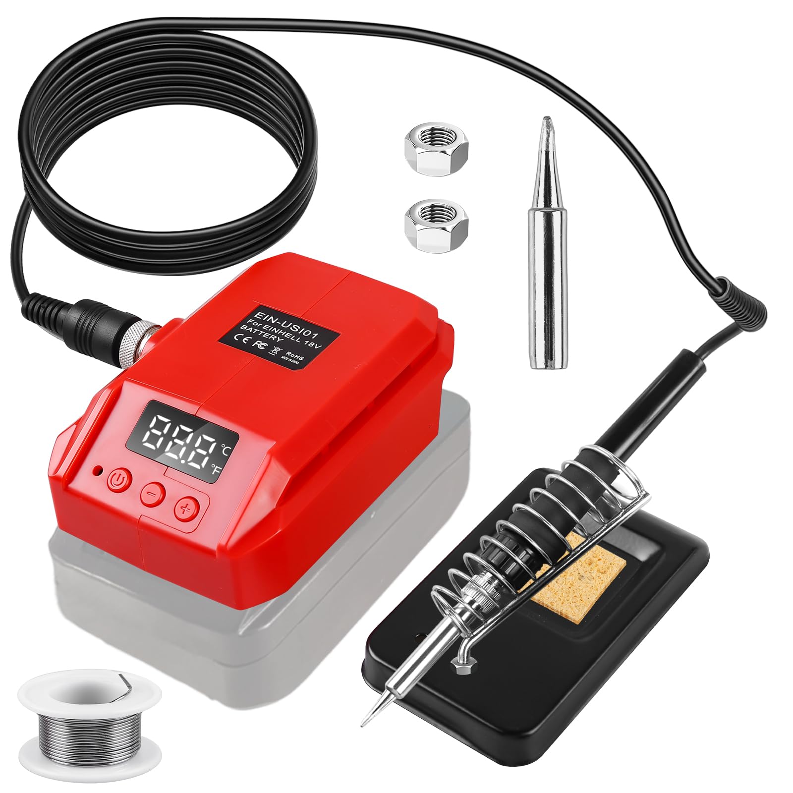 Asfrode Lötkolben für Einhell 18V Li-Ionen Akku, 60W LCD Einstellbar Temperatur 180-480°C Cordless Lötkolben mit Lötdraht 50g Tragbares Lötkolbenständer Work für Einhell Power X-Change