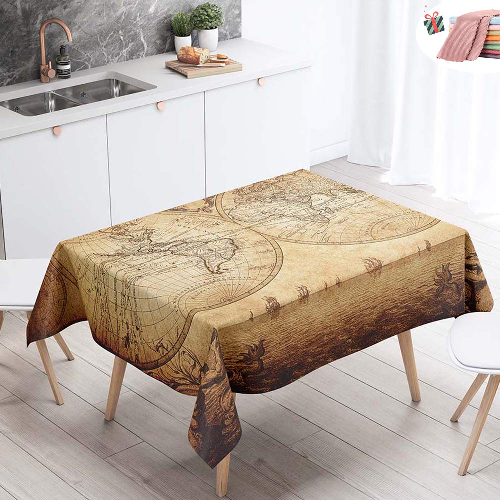 Morbuy-Shop Manteles Antimanchas Rectangular, Impermeable Manteles de Mesa Lavable Manteles Mapa del Mundo Impresión para Salón Comedor Decoración del Hogar