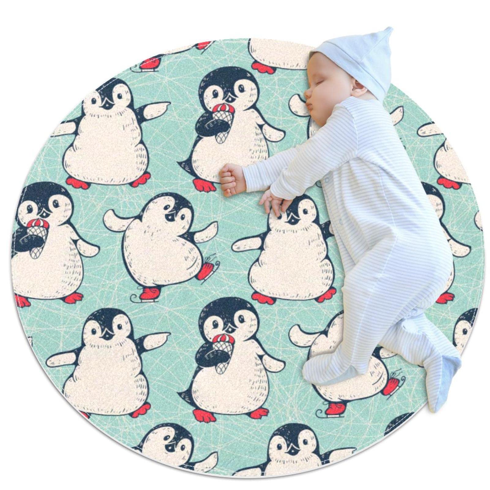 Alfombra redonda para niños de pingüinos ideal para rincón de lectura y parque de juegos en casa