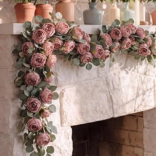Suncalla 6 ft Artificial Peony Flower Garland, Vintage Faux Rose Garland