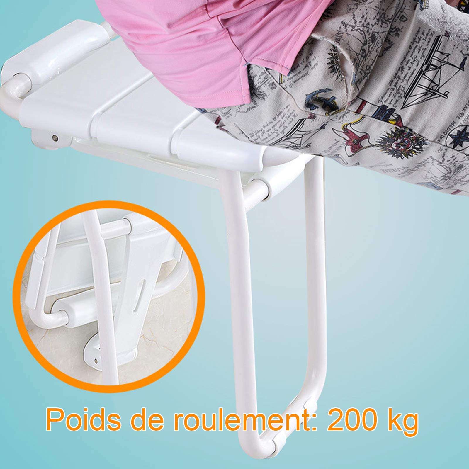 Asiento de Ducha Plegable, Taburetes de Ducha de Pared Plegables, Ducha Abatible con Patas Plegables y Estructura de Acero Inoxidable Capacidad de Carga Máxima 200 Kg