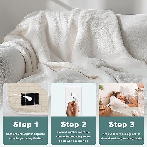 Miniatura 5 de Grounding - Manta Queen con conexión a tierra, sábana para mejorar el sueño, incluye fibra plateada de 60 x 80 pulgadas, color beige