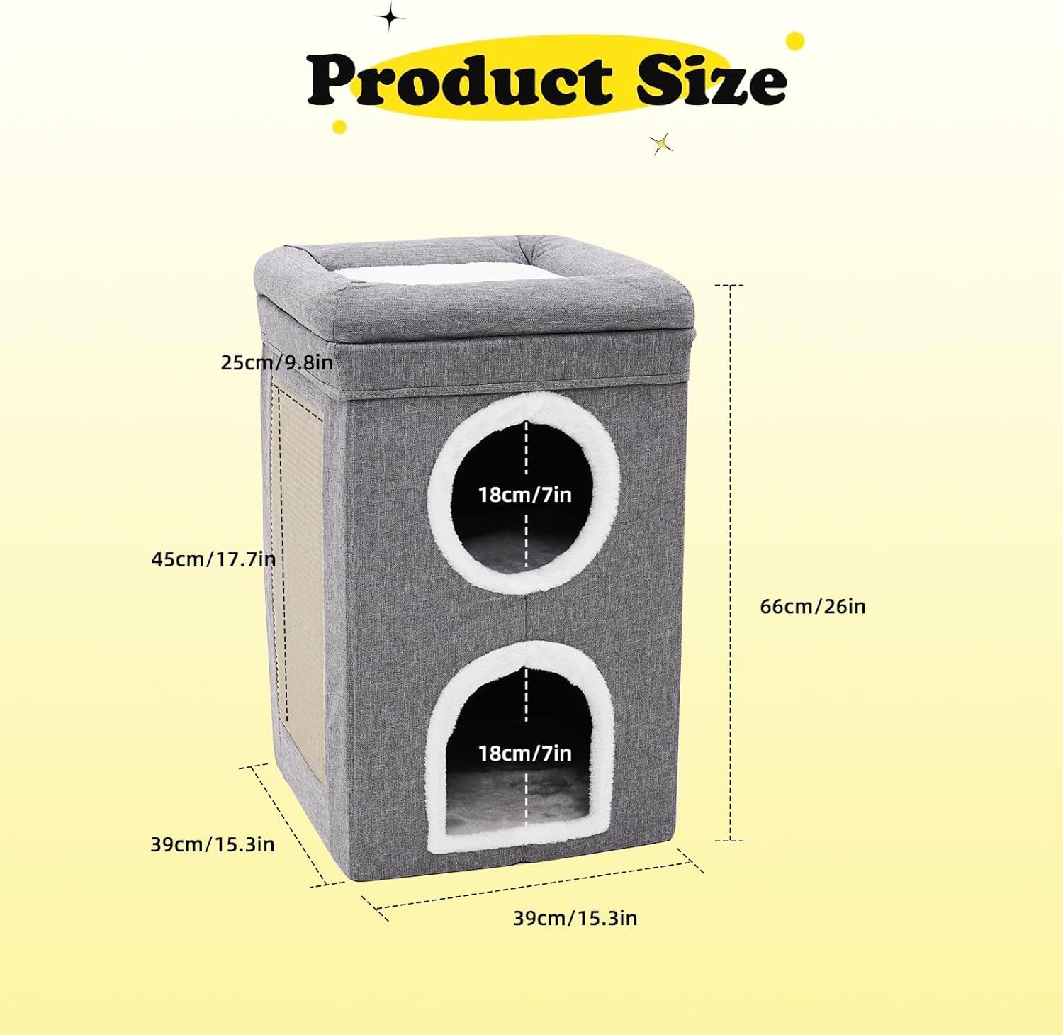 منزل قطط من 3 مستويات للاماكن الداخلية من لوك روزي، مسكن مغطى للقطط مع وسادة خدش وكهف مخبأ، سرير واثاث للقطط والحيوانات الاليفة المتعددة والقطط الكبيرة، رمادي