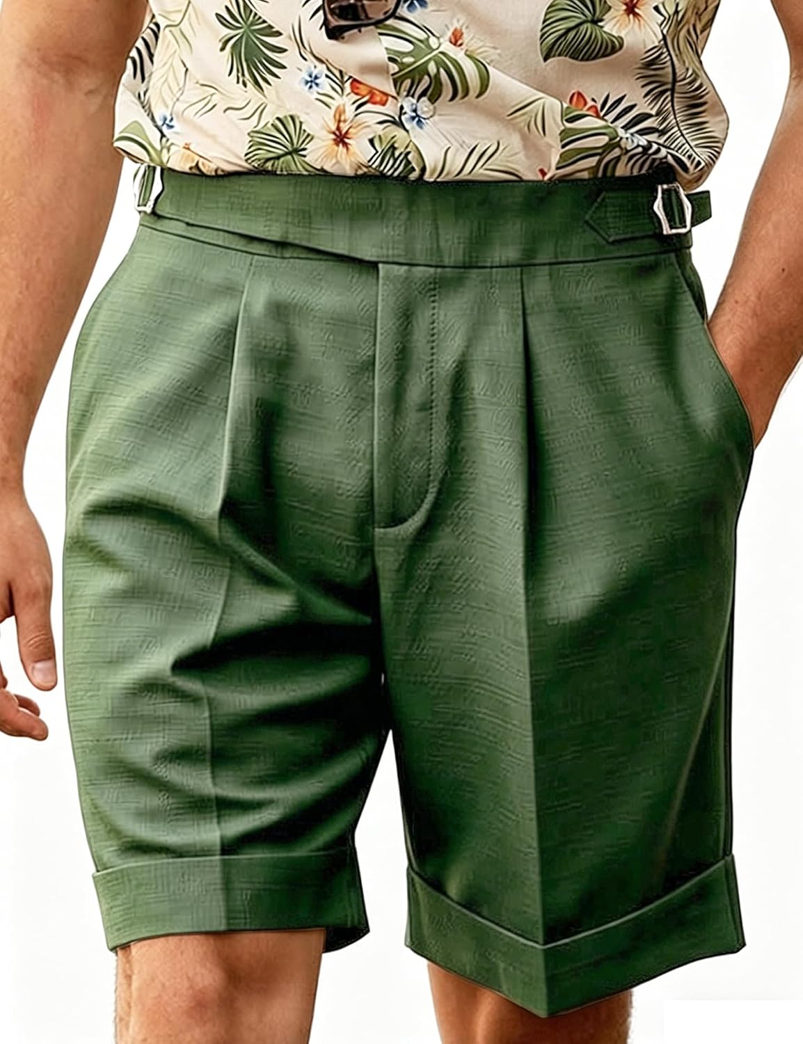 Men's Suit Shorts Casual Linen Short Pants Waist Lightweight Summer Beach Shorts for Men Vintage Classic Fit