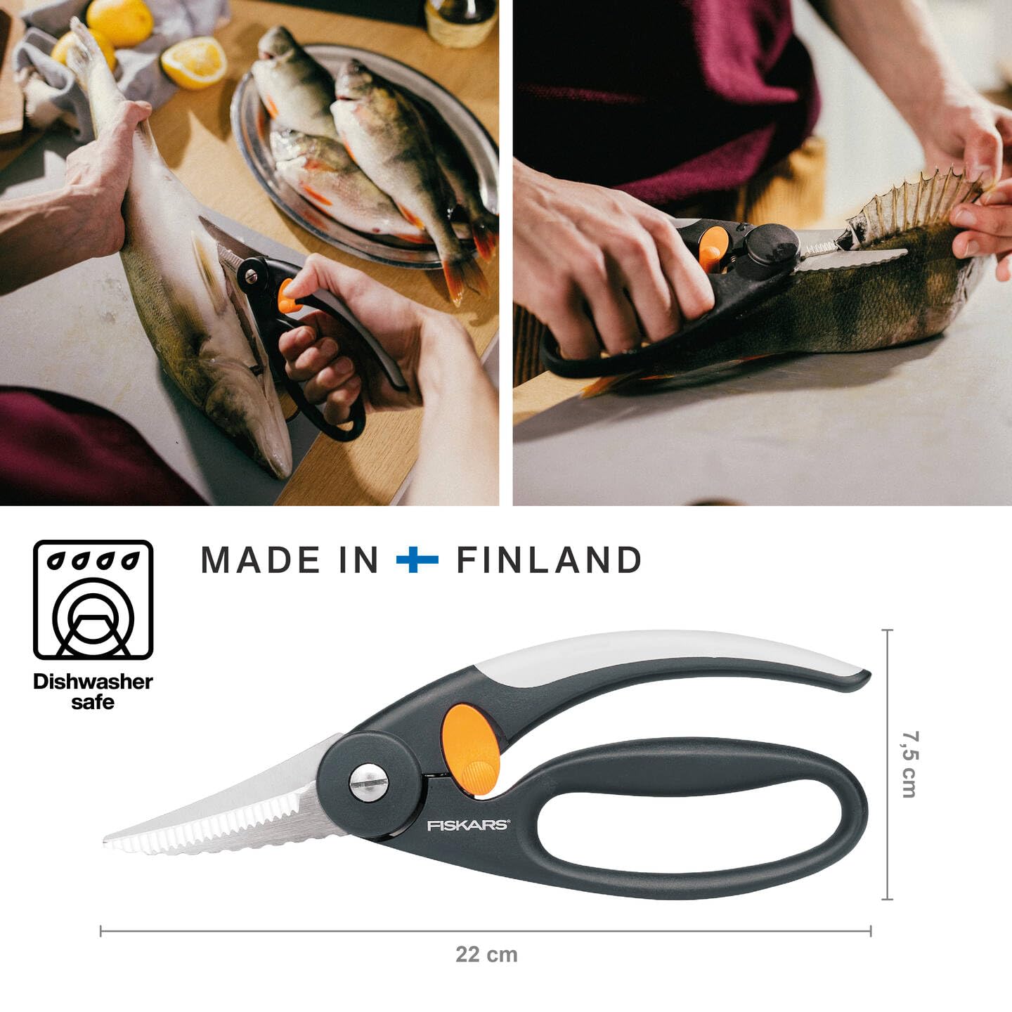 Fiskars Tijeras para pescado, Longitud total: 22 cm, Acero de calidad/Plástico, Functional Form, 1003032