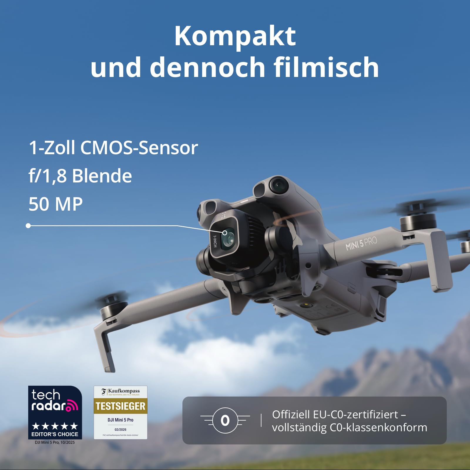 Drohne-Paket - DJI - Mini 5 Pro Fly More Combo - CMOS-Kamera 1 - DJI RC2 Fernbedienung + Zubehör
