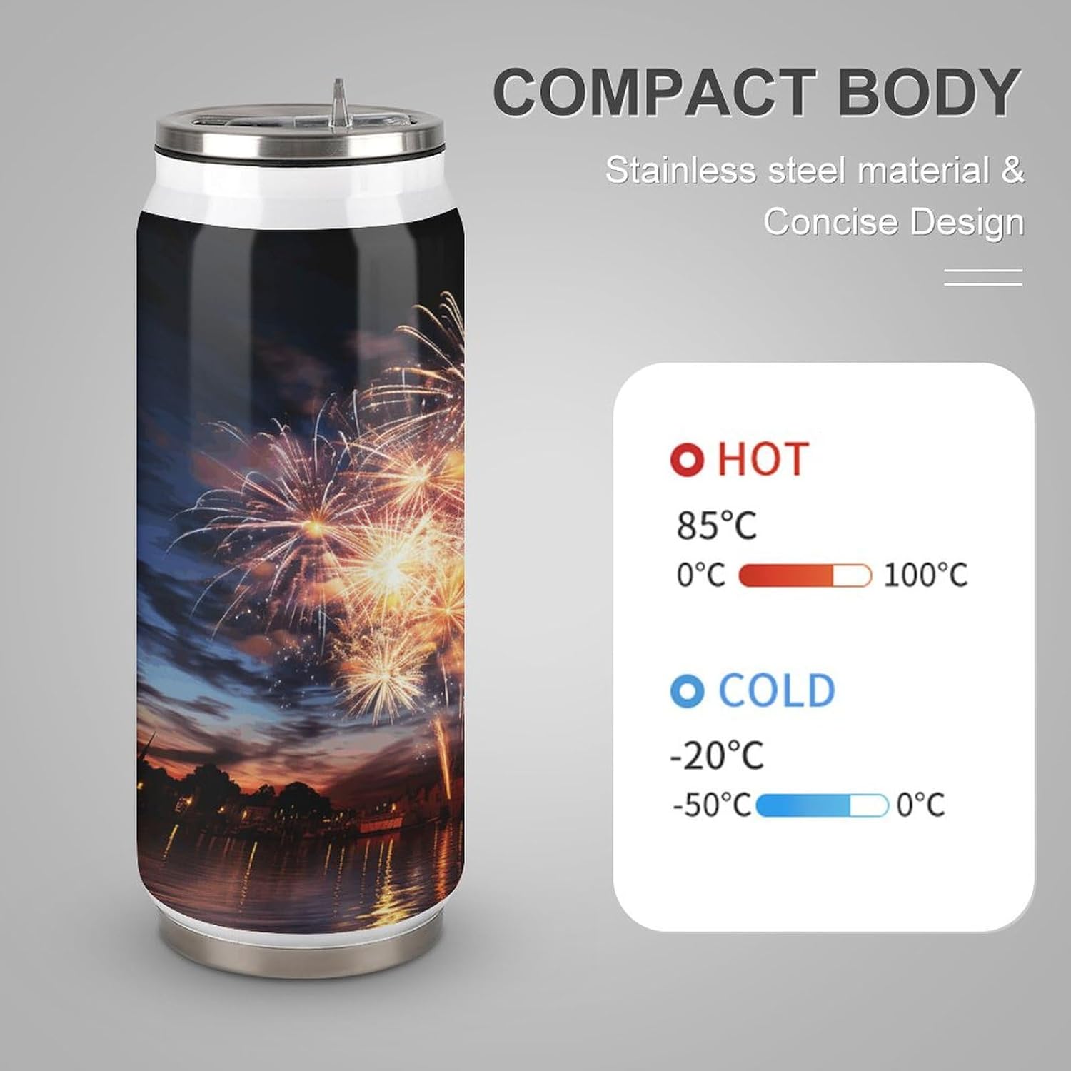 Stainless Steel Cups Beautiful Fireworks Printed Coke Cup Stainless Steel Insulated Cups with Lid And Straw