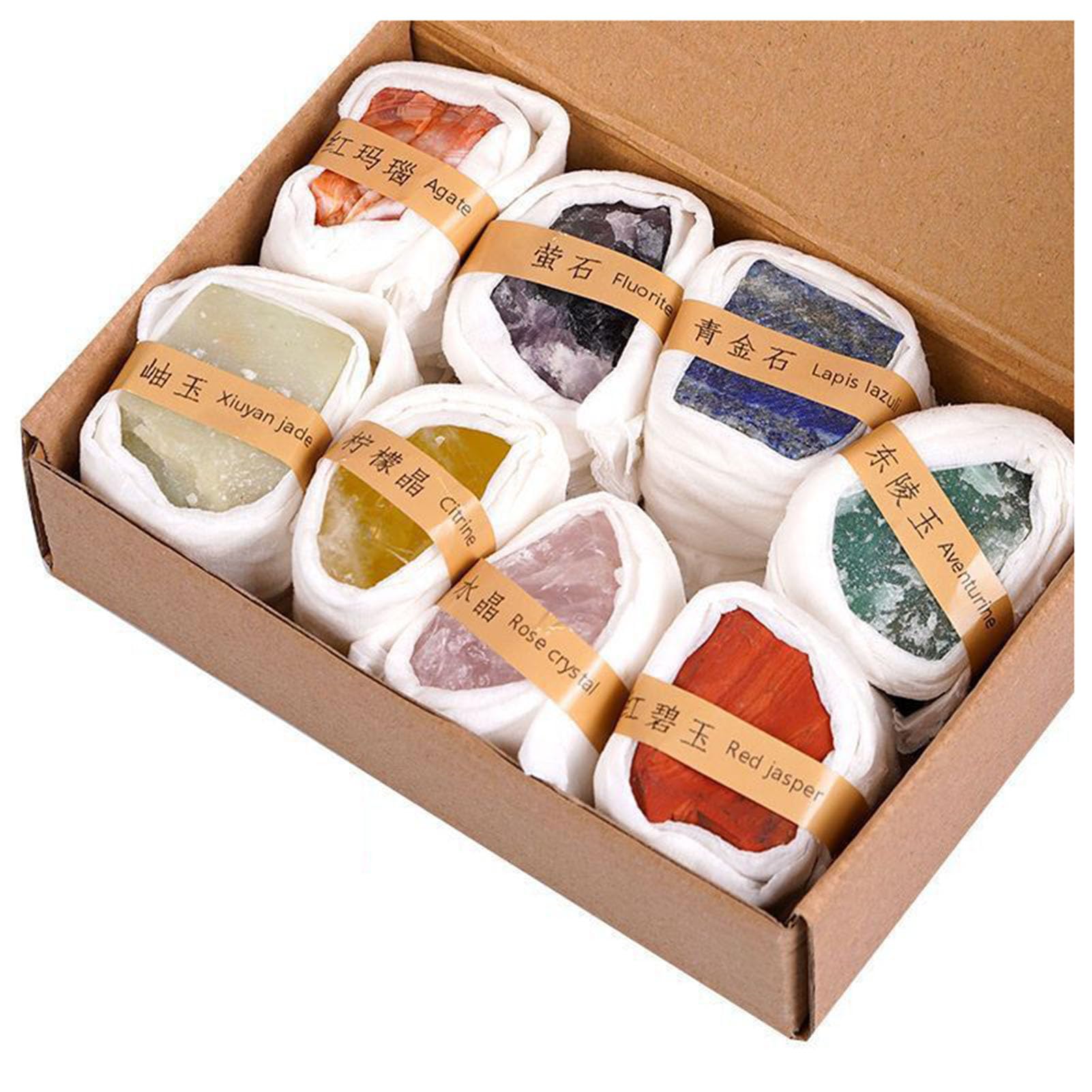 Zooeelly Natural Mineral Specimen Shadow Box, Geology Collection Display Case, with Real Rocks Crystals, Gift for Birthday Christmas Housewarming Children's Day,8PCS