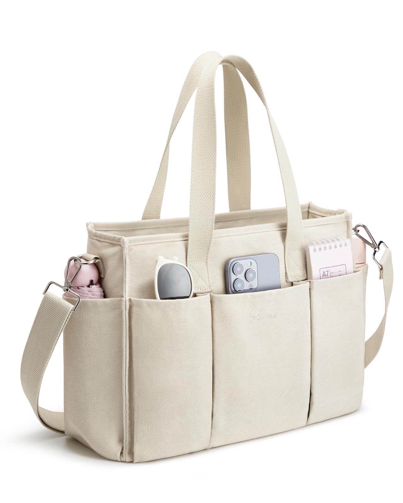 G4Free Canvas Tote Bag with Pockets, Medium Size Crossbody Work Tote Bag for Women Zipper Closure