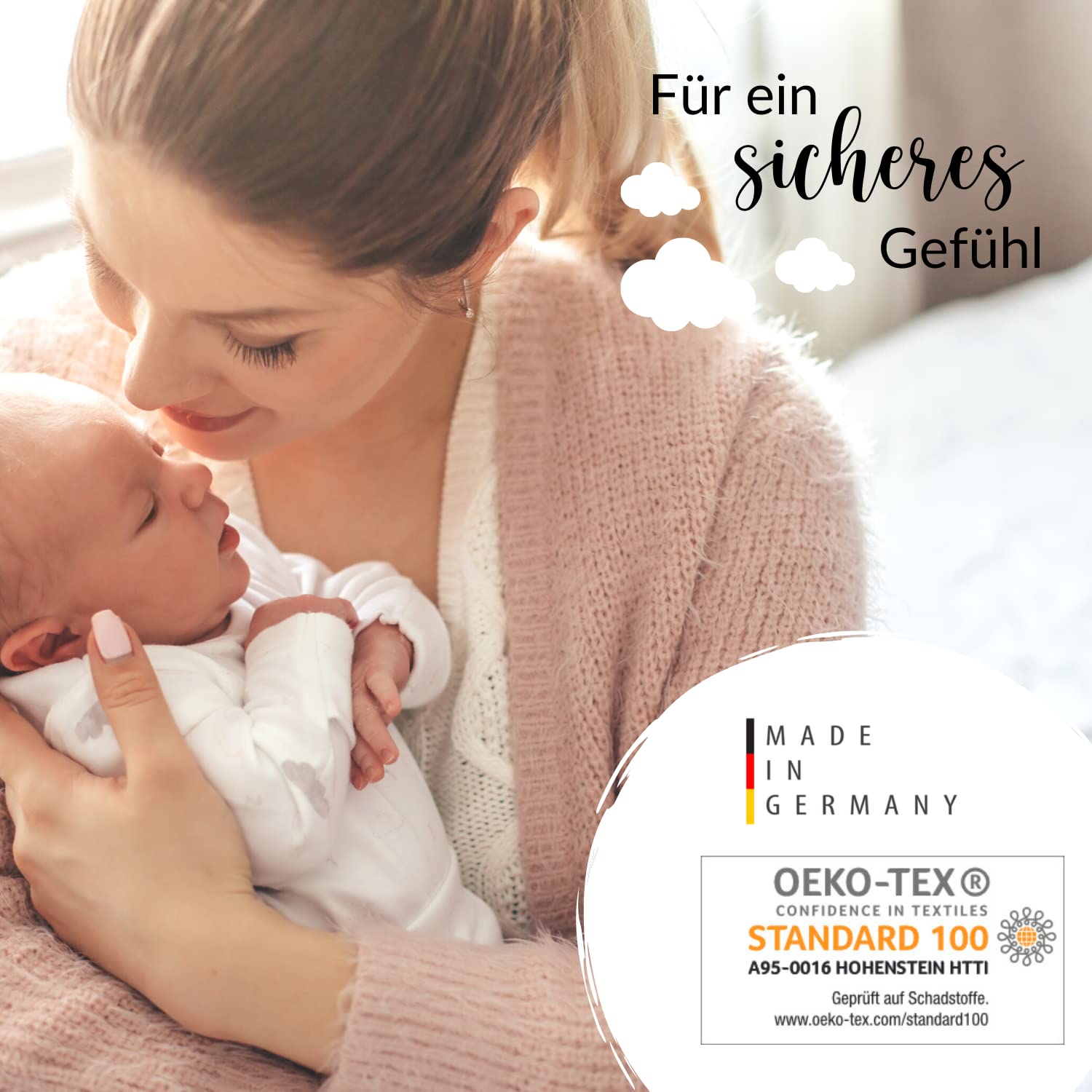kids&me® Manta para bebé de algodón orgánico, fabricada en Alemania, manta de lana suave para bebés con nubes para niños y niñas, 70 x 100 cm