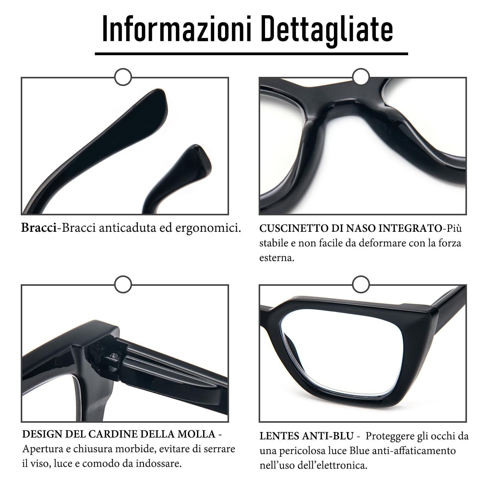 Kodilin 2 Pack Occhiali da lettura donna Oversized Square Anti Luce Blue Computer Lettori Uomo con cerniera a molla (+1.5, nero e nero rosa)