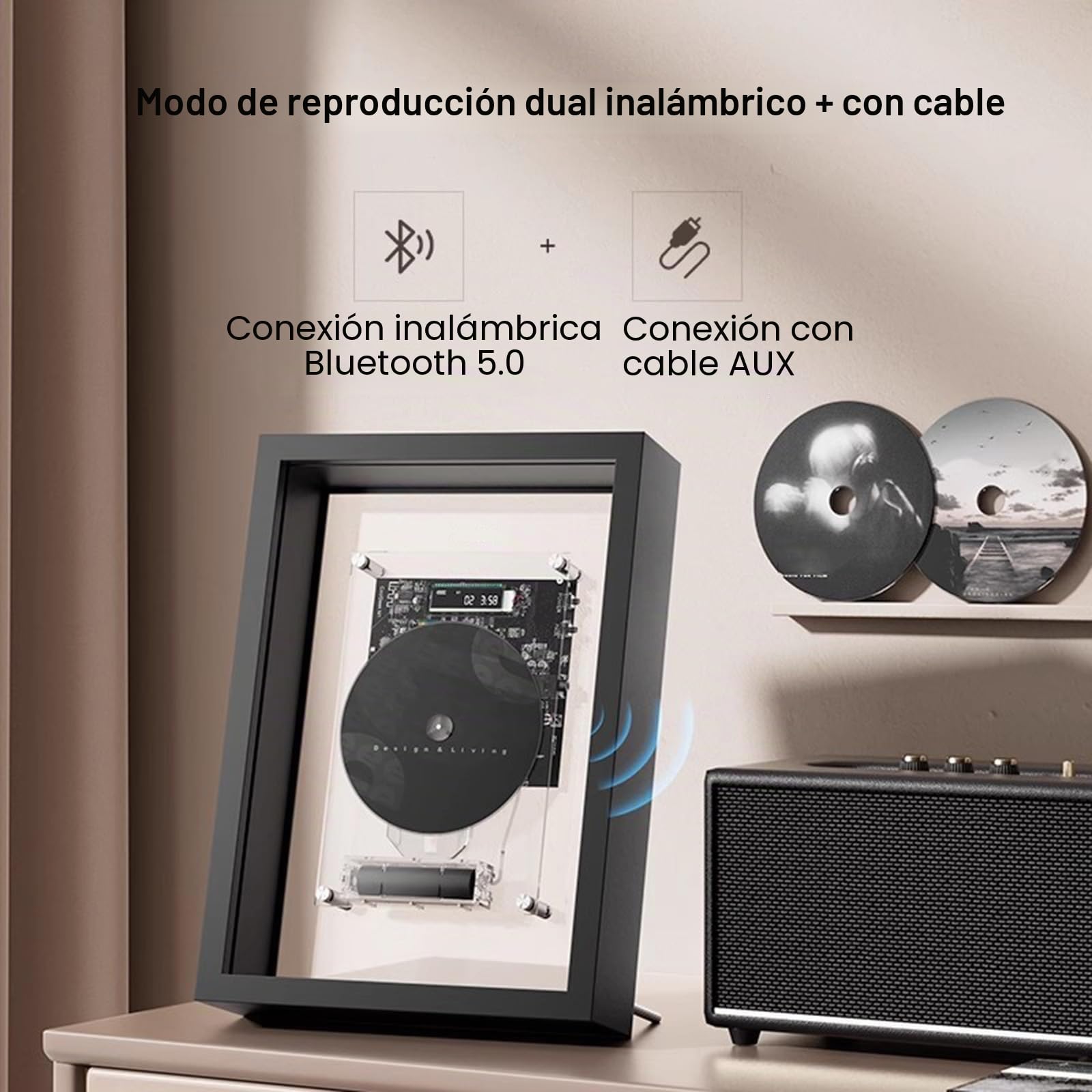Reproductor De CD De Montaje En La Pared, Marco De Fotos Decorativo De CD | Con Control Remoto, Salida De Aux 5.0 Bluetooth/3.5 Mm, Sin Altavoces, Para La Decoración De La Pared De La Oficina