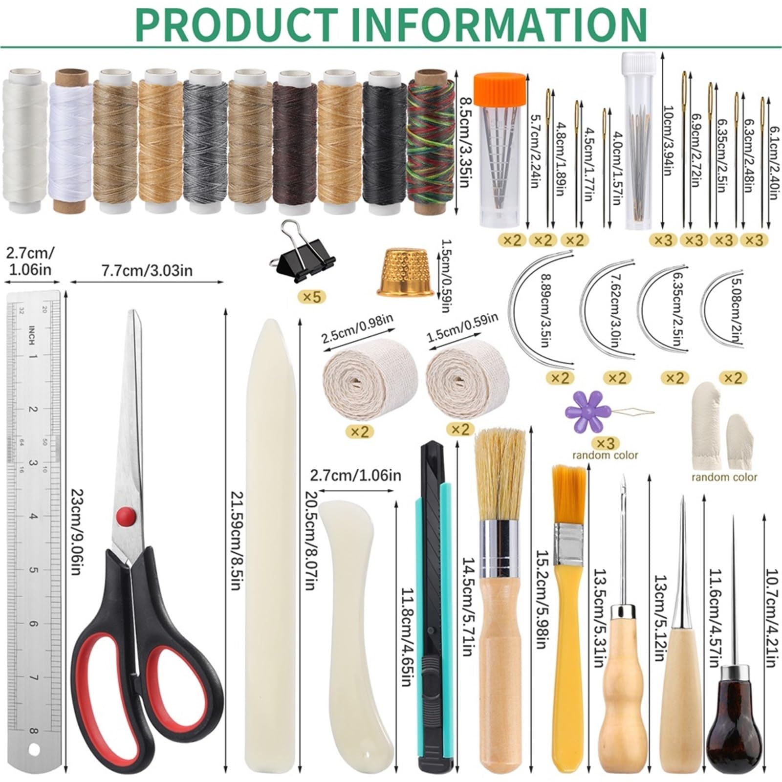 YDYAENIO Kit de 59 herramientas encuadernación manual for principiantes, con 10 hilos encerados y agujas coser for papel