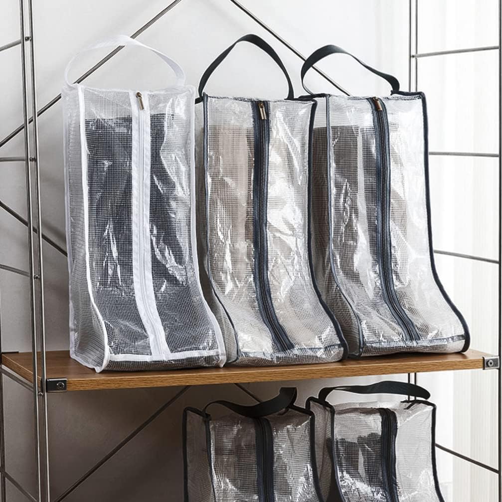 2pcs Boot Storage, Portable Tall Boots Storage Protector Bag Clear Shoes Cover Pouches Organizers for Men & Women Travel Sneakers (Black Edge)