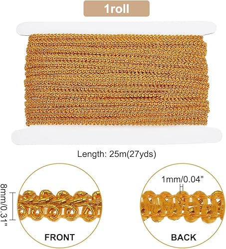 Miniatura 2 de PH PandaHall Tirm de trenza dorada de 14 de pulgada para coser, 27 yardas, cinta de poliéster con flecos básicos para tapicería, disfraces,