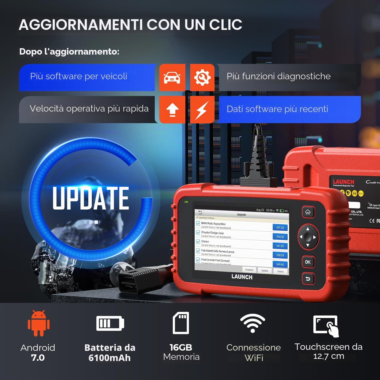 LAUNCH CRP129X Plus Diagnostico OBD2 Professionale: Scanner Strumento Completo con 8 Funzioni di Reset (Iniettore/Valvola a Farfalla/Freno/TPMS) e Riconoscimento VIN Automatico | Diagnosi professionale del sistema completo, 8 reset, VIN automatico, ampia