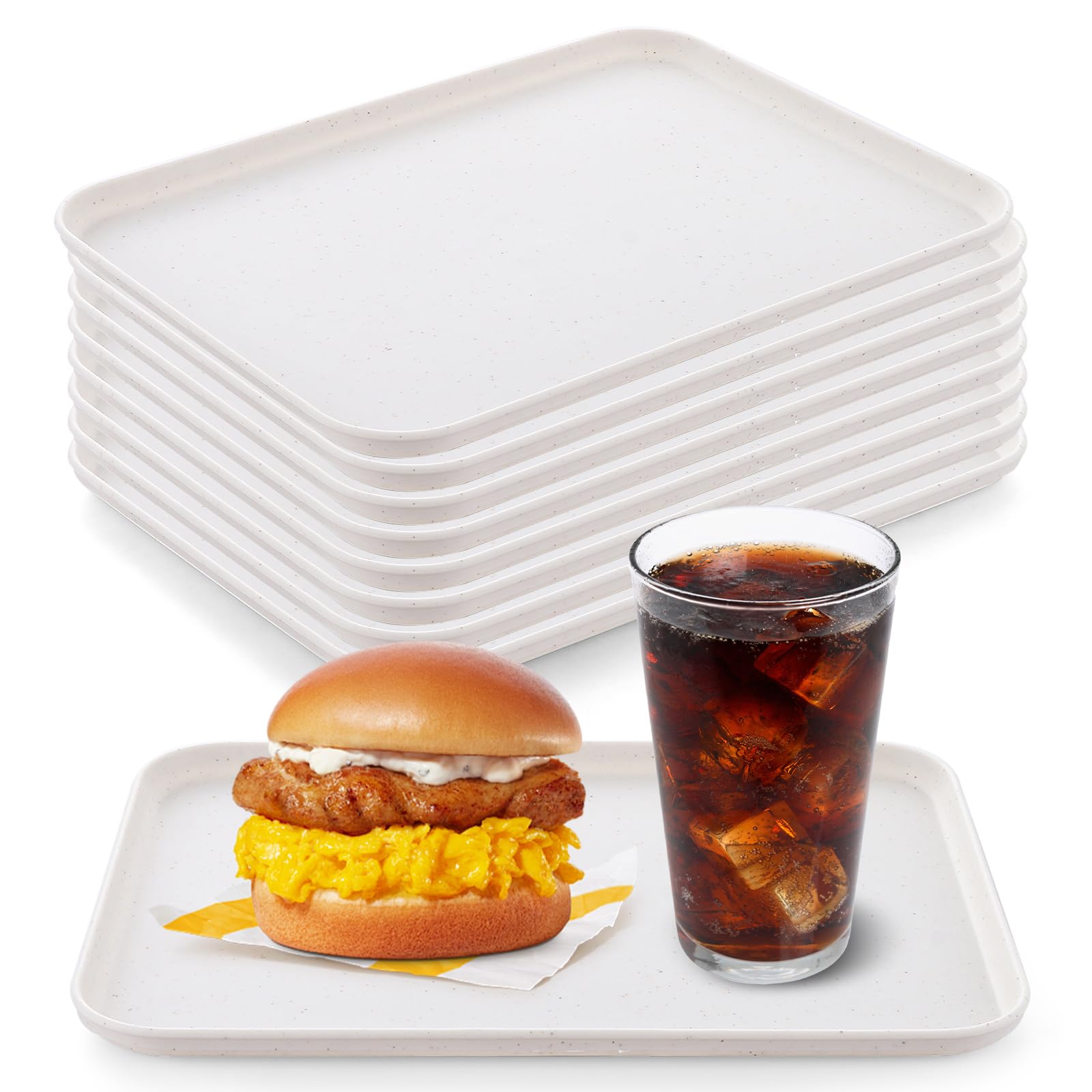 Ghligna 9 Pack Plastic Tray, 30.5 x 22 x 1.5cm Serving Dishes for Food, Reusable White Tray, Plastic Fast Food Platters, Serving Trays for Parties, Picnics & Events