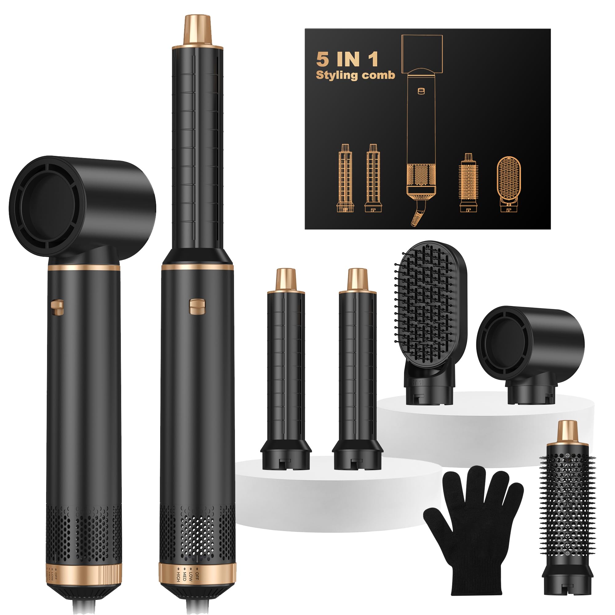 Hair Styler Set 5 in 1 hairstyler 5 in 1 mit Rundbürstenföhn, Warmluftbürste, Föhnbürste, Haartrockner, Air Curler, Glättbürste, Hairstyler Airstyler Haarstyling Geräte für Alle Haartypen