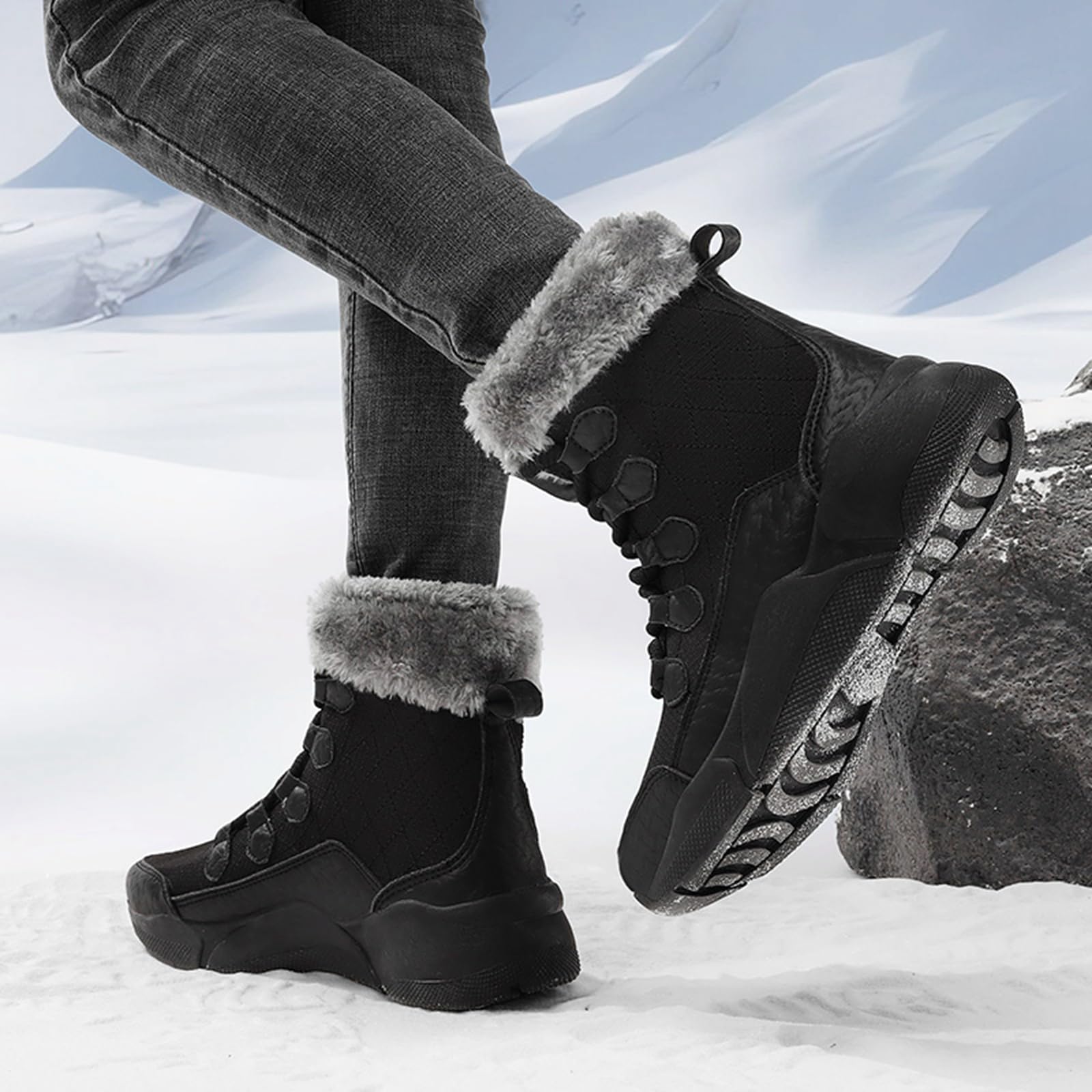 CUTEHEELS Damskie, wodoszczelne, sznurowane, zimowe buty outdoorowe, ciepłe i wytrzymałe, antypoślizgowe buty trekkingowe