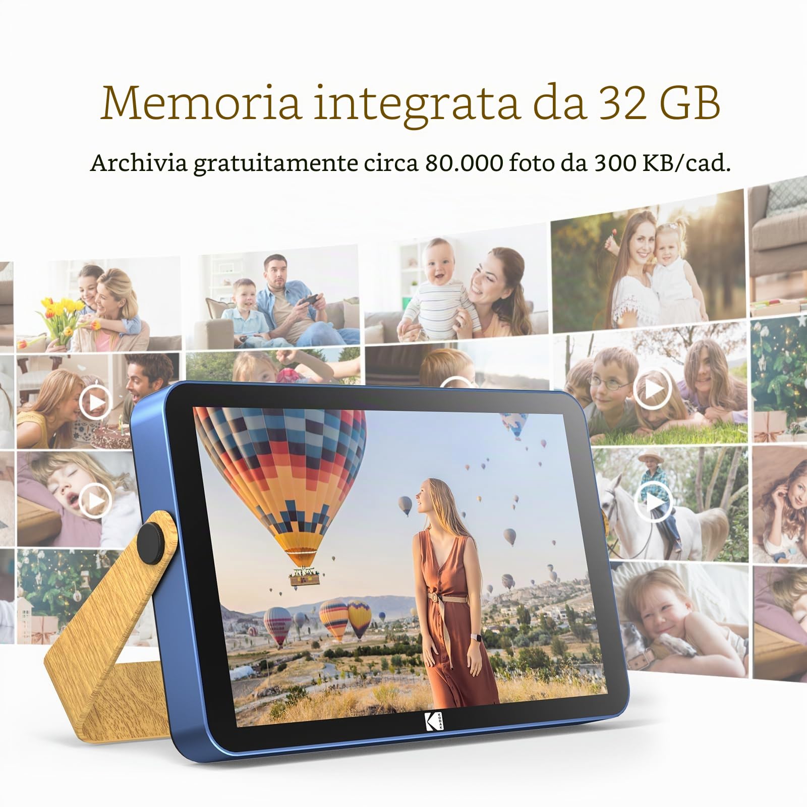 KODAK Cornice Digitale 10 Pollici, WiFi Cornice Elettronica con Batteria, Memoria 32GB, Display Foto/Video in Modalità Multimediale, Meteo/Geolocalizzato/Calendario con Aggiornamento Automatico, Blu