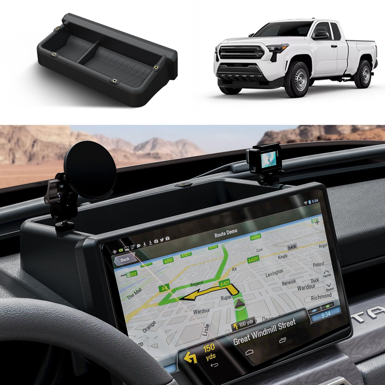 Photo 1 of Dashboard Behind Screen (14-Inch) Storage Box for 2026 2025 2024 Toyota Tacoma & 2025 2026 4Runner Accessories, Center Console Organizer Tray with Anti-Slid Silicone Pad (14 Inch Screen only)