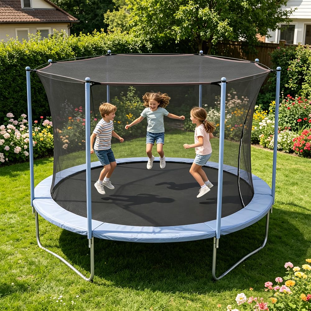 Trampolin Sonnenschutz Abdeckung Ø 305cm, Trampolin Überdachung Abdeckung für 8-Stangen-Trampolin, UV-Beständiges Sonnenschutznetz, Trampolin Zubehör für Outdoor, Hinterhof, Spielplatz
