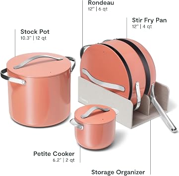 Caraway 24-Piece Nonstick Ceramic Cookware Set - Includes Fry Pans, Sauce, Saute Pan, Dutch Oven, Petite Cooker, Stir Fry, Rondeau, Stock Pot, Lids & Storage Organizers - Perracotta