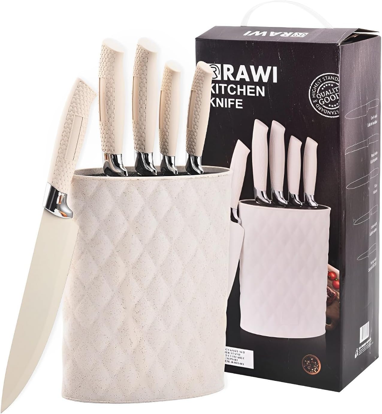 Amazon.com: Kitchen Knife Set, 6 Pcs White Knife Set with Block ...