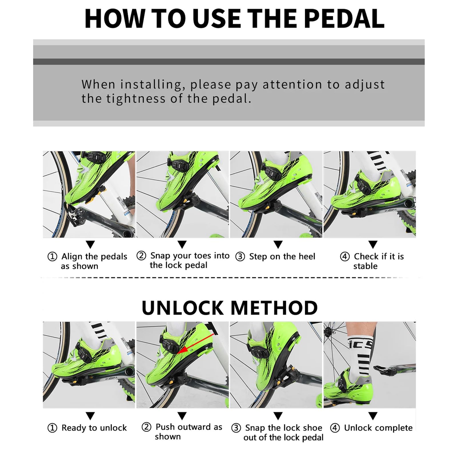 Pedali per Bici da Corsa, Pedali con Cuscinetti in Fibra di Carbonio per Bici, Compatibili con Autobloccaggio, Pedali Universali per Bici da Corsa da 9/16", Pedali Senza Clip(Look)