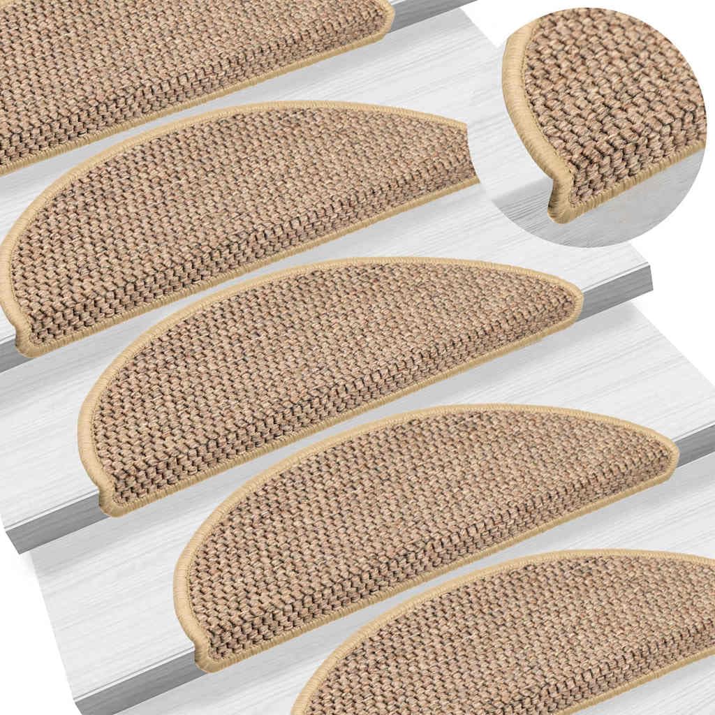 vidaXL Alfombrilla Autoadhesiva de Escalera 15 uds, Alfombrilla con Aspecto de Sisal, Protector Antideslizante de Peldaño, Tela Arena 56x17x3 cm