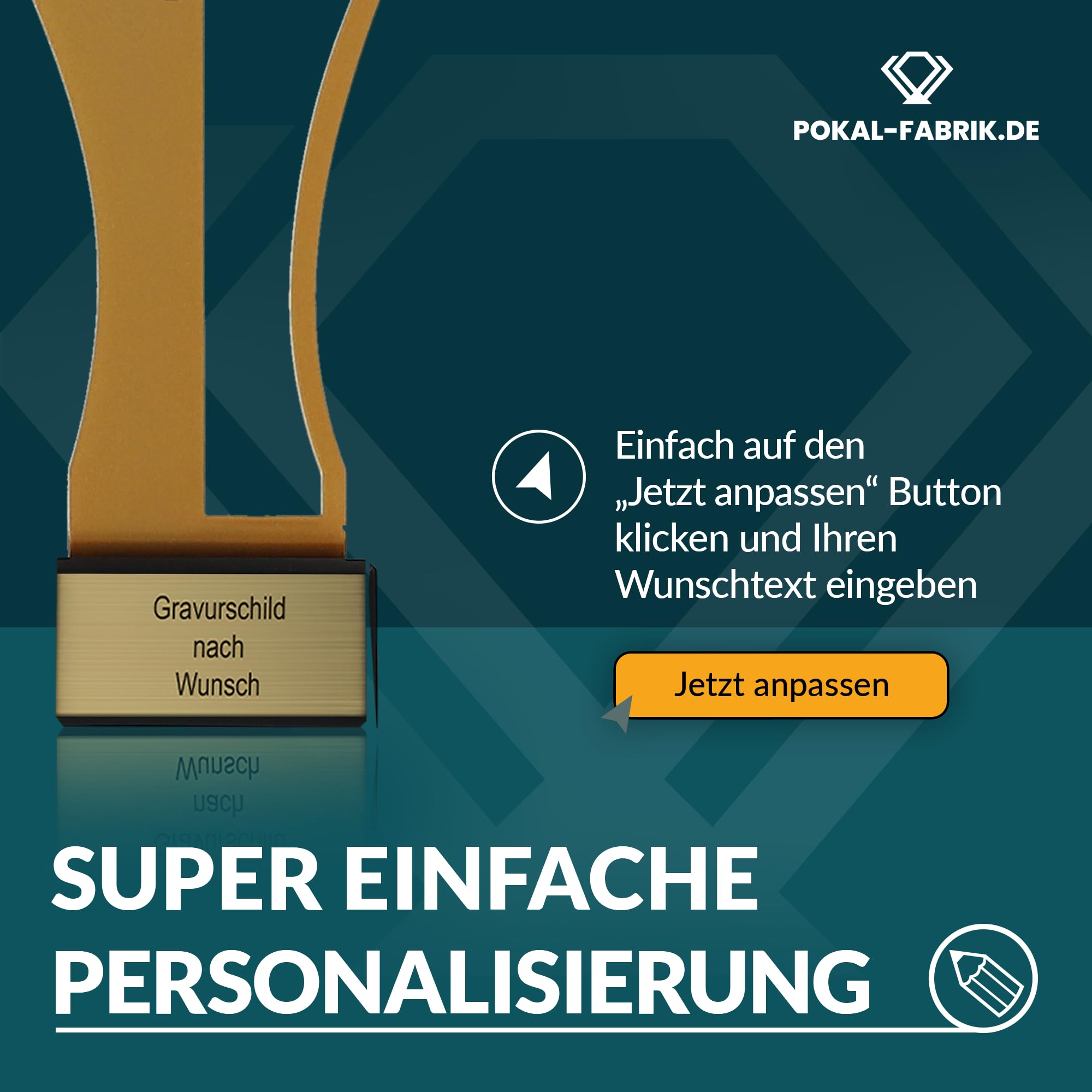 Goldener Teamwork Pokal 21 cm aus Metall mit Gravur - Geschenk-Trophäe mit Handschlag Silhouette - Personalisiertes Geschenk - Auszeichnung für Zusammenarbeit