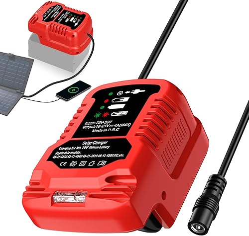 Cargador solar para batería Milwaukee de 18 V, para paneles solares (no incluye trabajo para carga Milwaukee 18 V M18 batería de herramienta