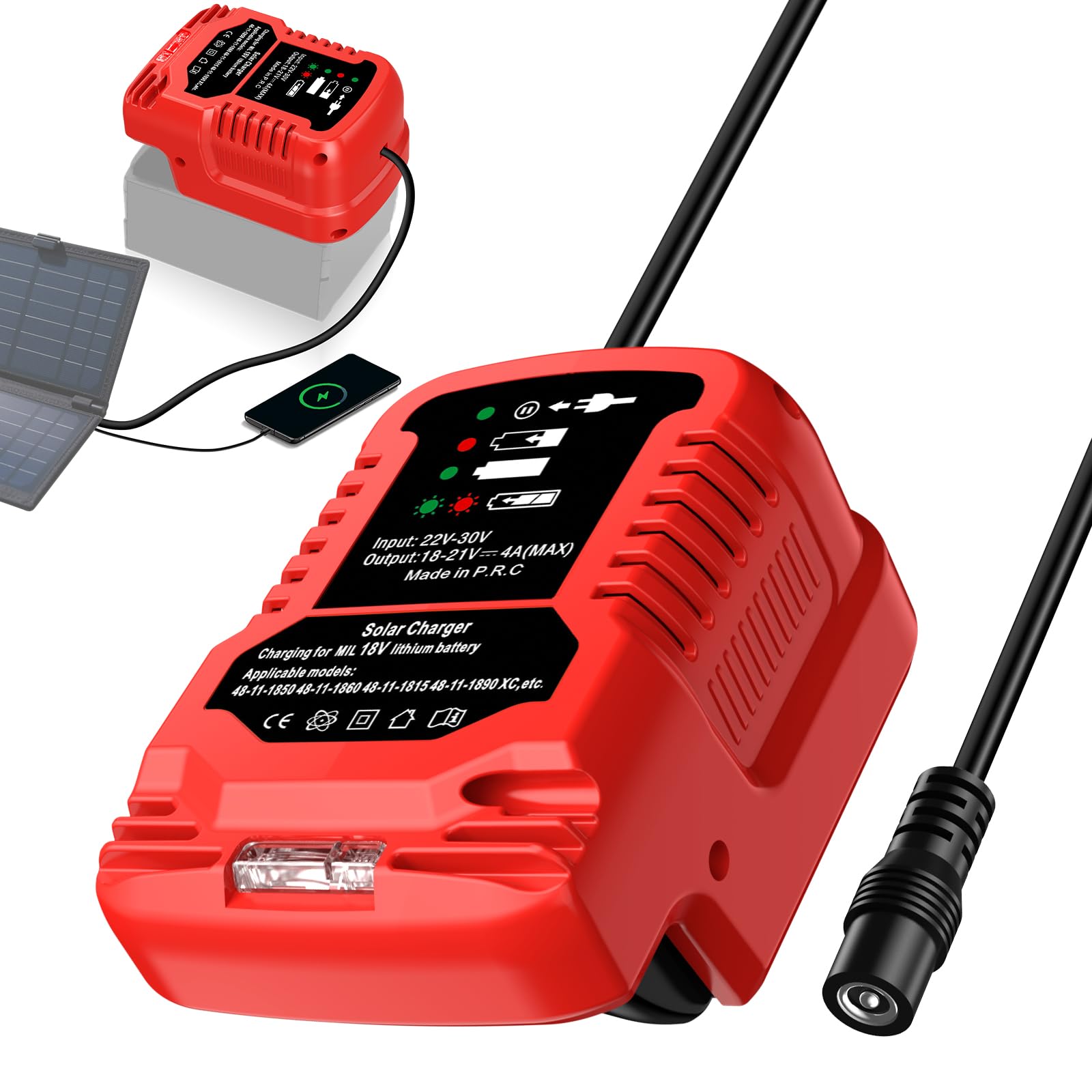milwaukee flashlight battery charger YNDZ Solar for M18 18V Battery, Input 22V-30V, Output 21V 4A Max, Portable Outdoor Solar Charging Adapter for M18 Power Tool Batteries : Tools & Home Improvement Capita Ultrafear 2023 Men's Power up your Milwaukee pound:22lb Sportsbike Helmet