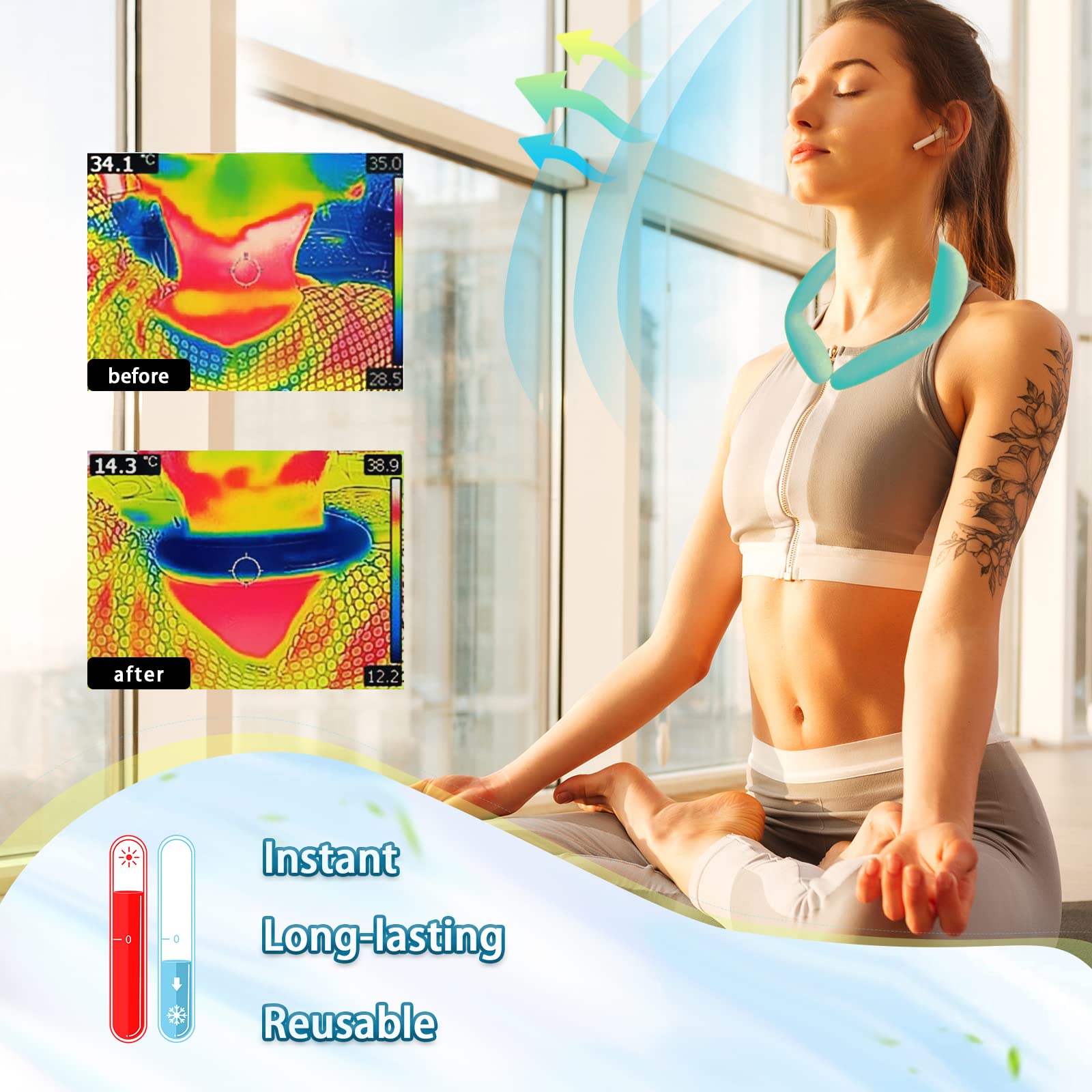 Tubo di Raffreddamento Riutilizzabile per il Collo, ergonomics Tubo di Raffreddamento del Collo il raffreddamento inizia sotto i 15 °C (Verde)