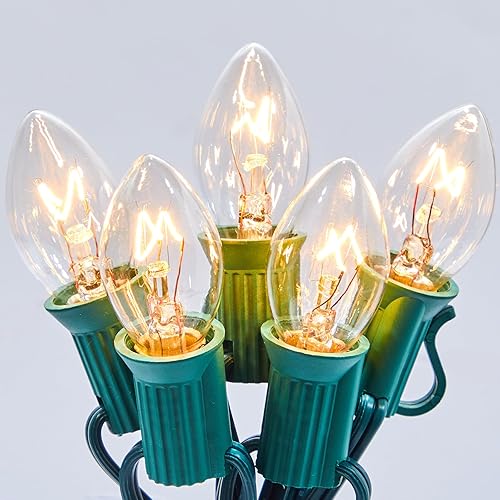 Guirnalda de luces C7 de 50 pies para exteriores, con certificación UL, vintage, colgantes, luces de Navidad C7 para árbol de Navidad, jardín,