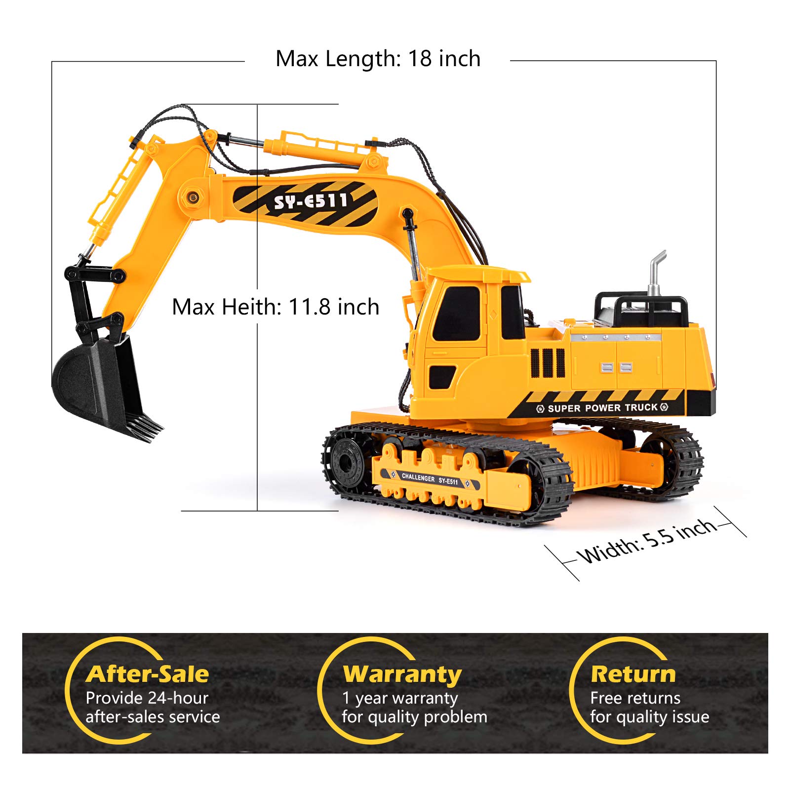 DOUBLE E Remote Control Excavator Toys Fully Functional Construction