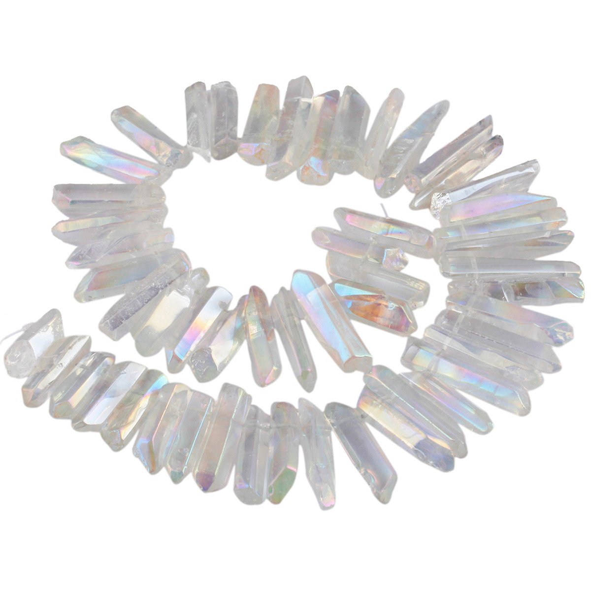 SUNYIK Angel Aura Titanium Coated Crystal Points Quartz Sticks Spikes Point Beads 15 inch Strand Drilled โ image 1