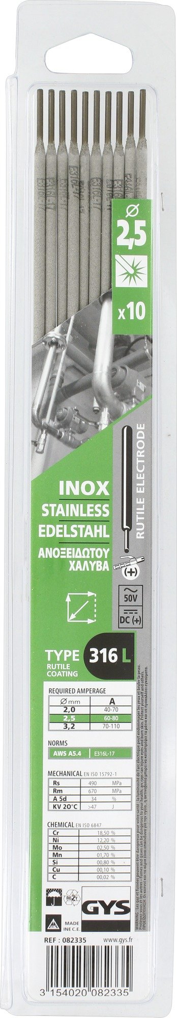 GYS Stainless Steel Electrode – 2.5 mm Diameter – Sold By 10