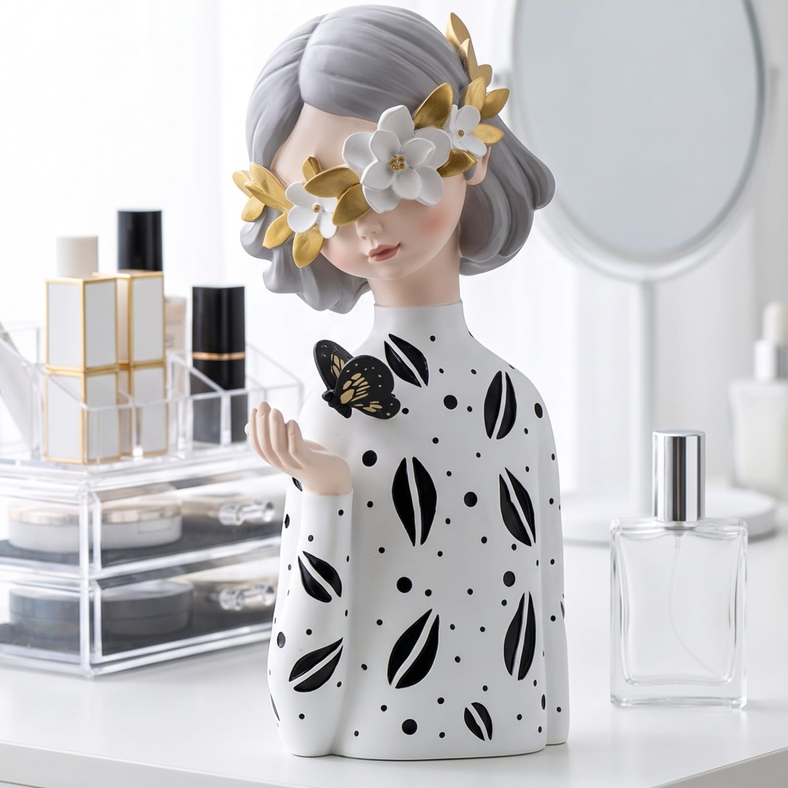 Baoblaze Busto Niña Elegante Figura Resina | Busto con, Artística, Estatua, para Dormitorio,