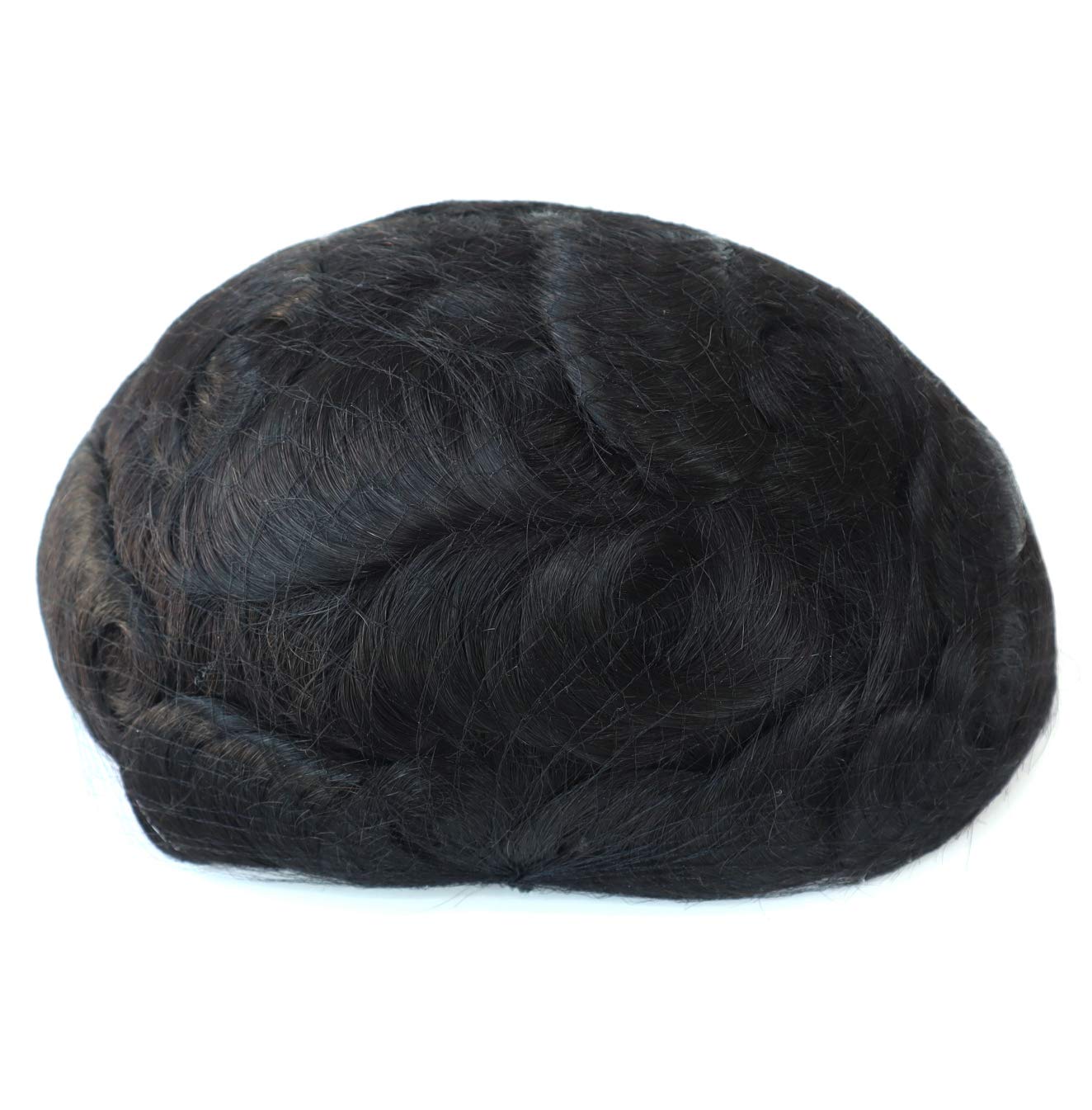 Mens Hair Replacement System, Fine Mono Hairpieces Unit, Durable Real Human Hair, Black Hair Cutting System for Men 6x8#1B