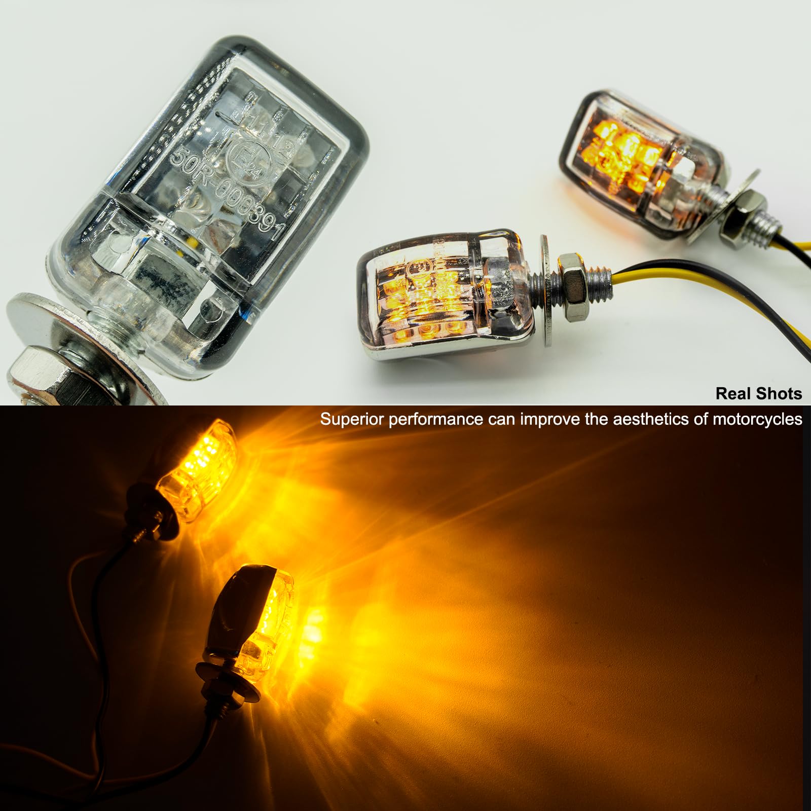 Boigoo Motorcycle Universal Turn Signals Lights, Running Taillight, Side Marker LED, License Plate Light, Modified Decoration Motorbike Body Trims | Amber Lights Chromed Housing (Chromed/Silver)