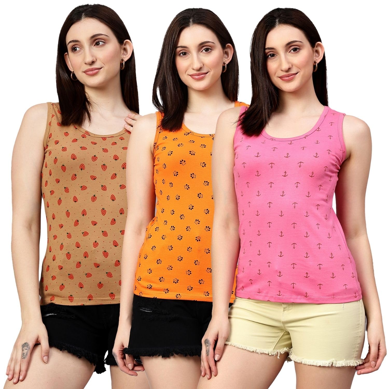 Women Tank Top – Regular Fit Cotton Sleeveless Tee | Ladies Casual Tank Top,Stylish Women Clothing & Women-PACK OF 3-image-7